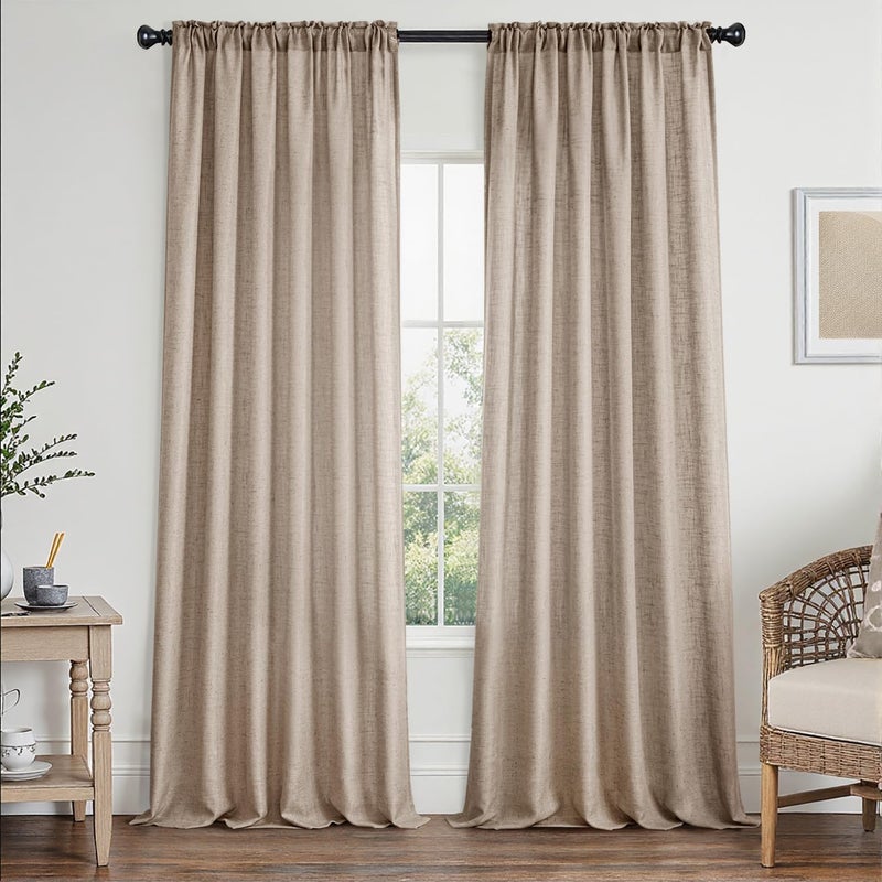 MIULEE Taupe Linen Curtains 72 Inch Length 2 Panels Set for Living Room Bedroom Tan Semi Sheer Light Filtering Farmhouse Rod Pocket Long Soft Thick Linen Textured Window Drapes W42XL72 - Image 1